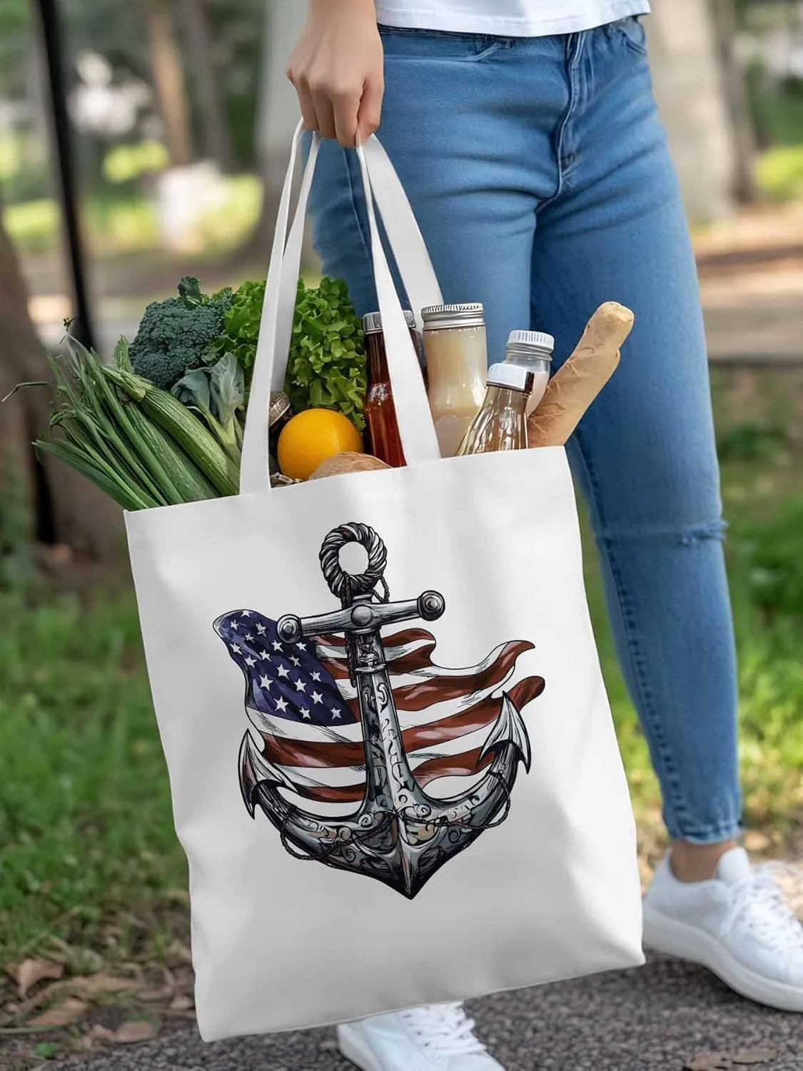Canvas Tote Bag, Nautical Flag Print Anchor patterned Canvas Tote Handbags for Women Shoulder Bag,