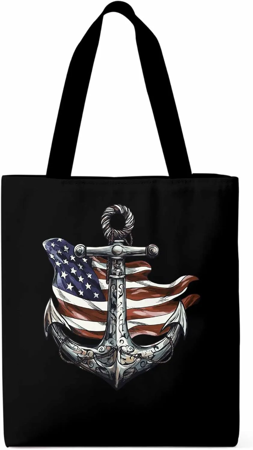 Canvas Tote Bag, Nautical Flag Print Anchor patterned Canvas Tote Handbags for Women Shoulder Bag,