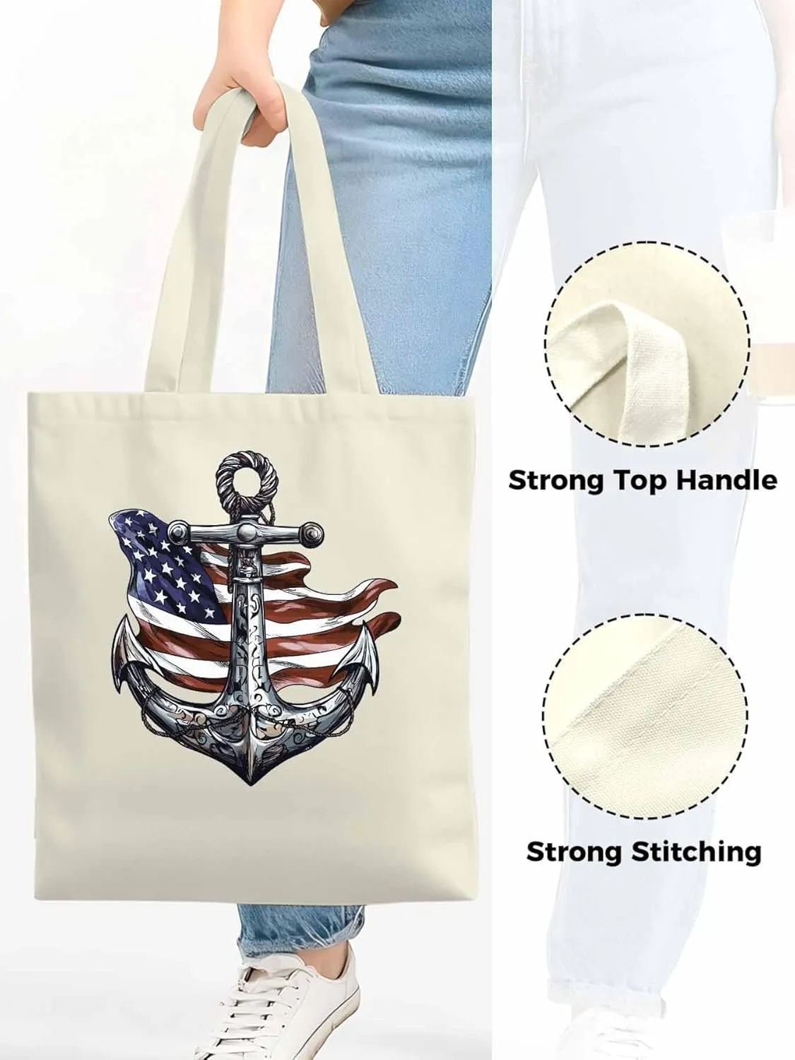 Canvas Tote Bag, Nautical Flag Print Anchor patterned Canvas Tote Handbags for Women Shoulder Bag,