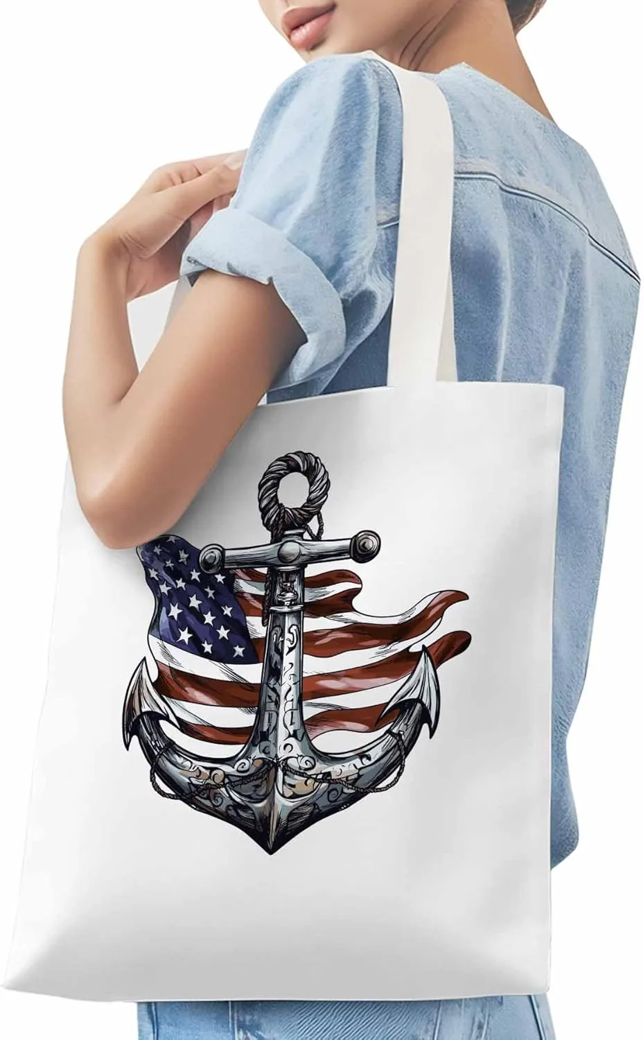 Canvas Tote Bag, Nautical Flag Print Anchor patterned Canvas Tote Handbags for Women Shoulder Bag,