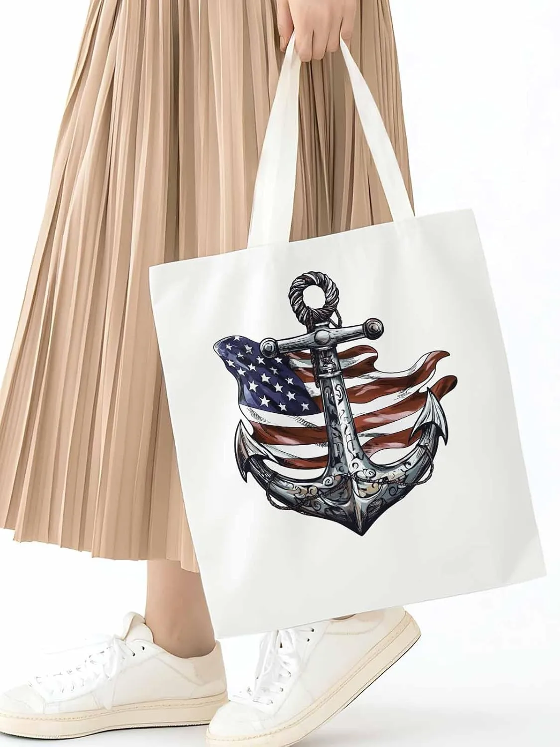 Canvas Tote Bag, Nautical Flag Print Anchor patterned Canvas Tote Handbags for Women Shoulder Bag,