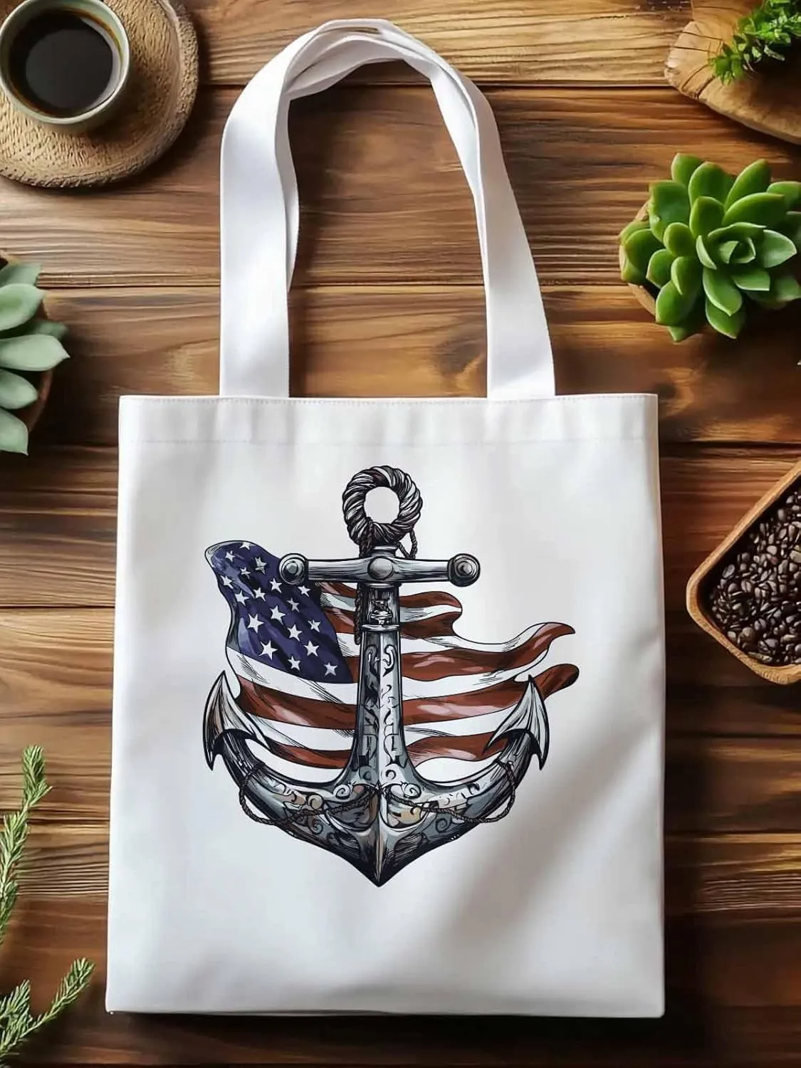 Canvas Tote Bag, Nautical Flag Print Anchor patterned Canvas Tote Handbags for Women Shoulder Bag,