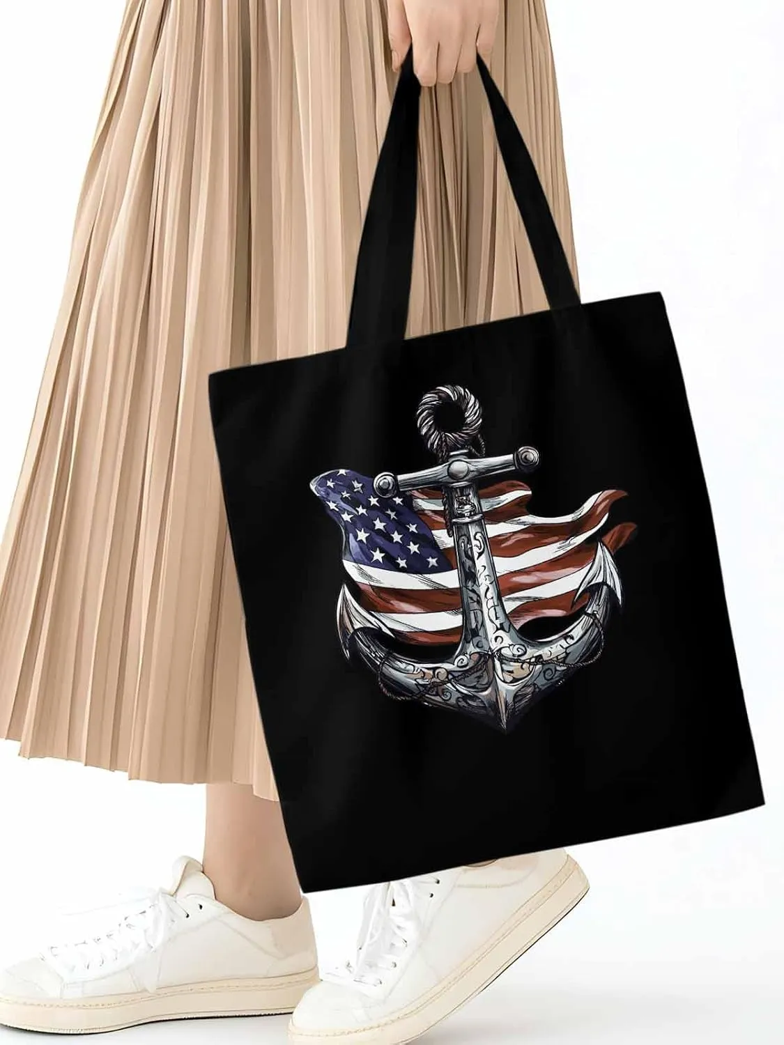 Canvas Tote Bag, Nautical Flag Print Anchor patterned Canvas Tote Handbags for Women Shoulder Bag,