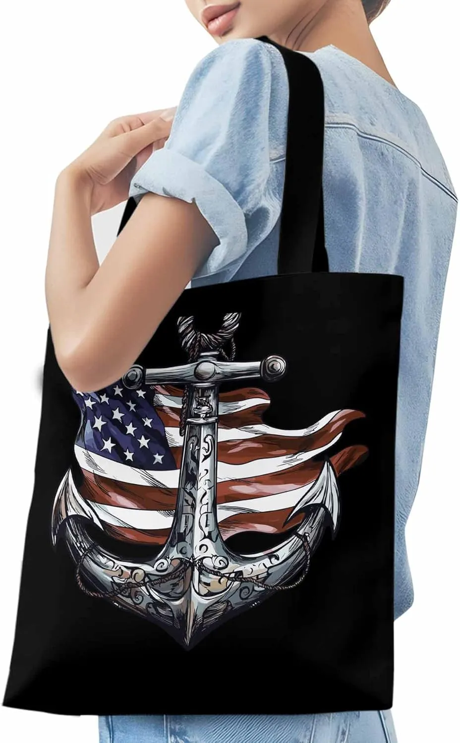 Canvas Tote Bag, Nautical Flag Print Anchor patterned Canvas Tote Handbags for Women Shoulder Bag,