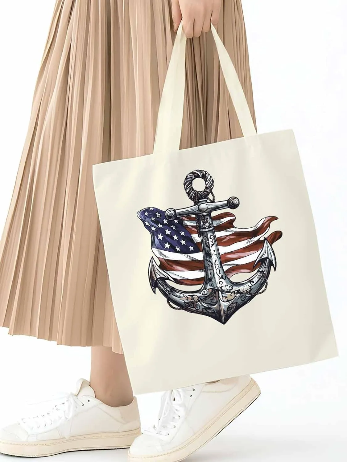 Canvas Tote Bag, Nautical Flag Print Anchor patterned Canvas Tote Handbags for Women Shoulder Bag,