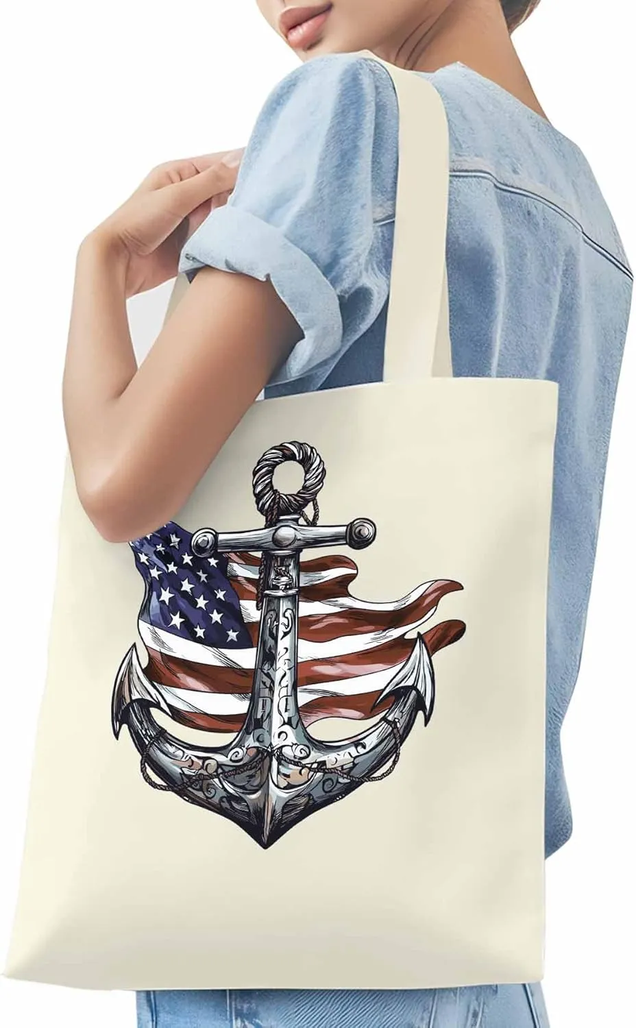 Canvas Tote Bag, Nautical Flag Print Anchor patterned Canvas Tote Handbags for Women Shoulder Bag,