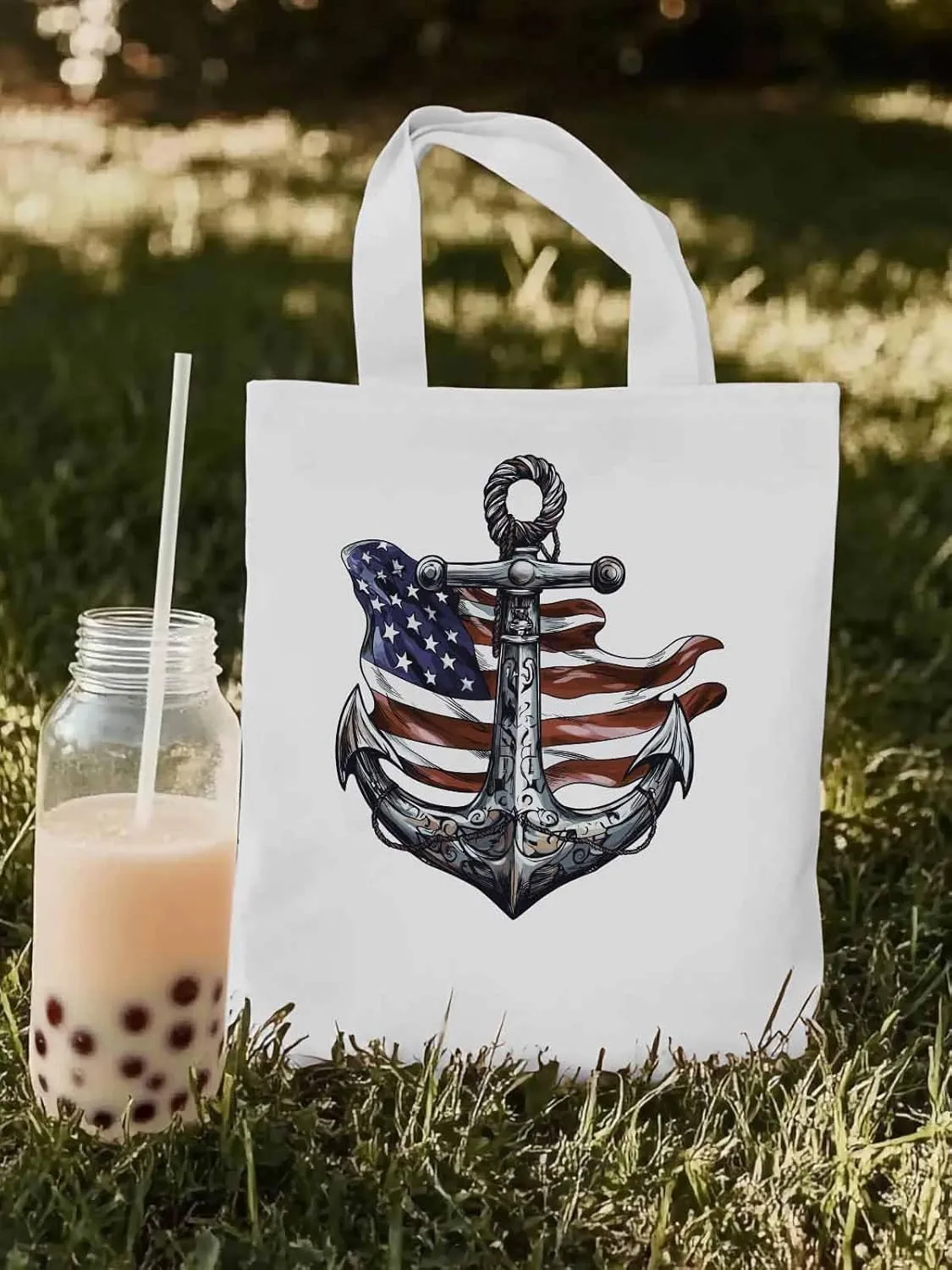 Canvas Tote Bag, Nautical Flag Print Anchor patterned Canvas Tote Handbags for Women Shoulder Bag,