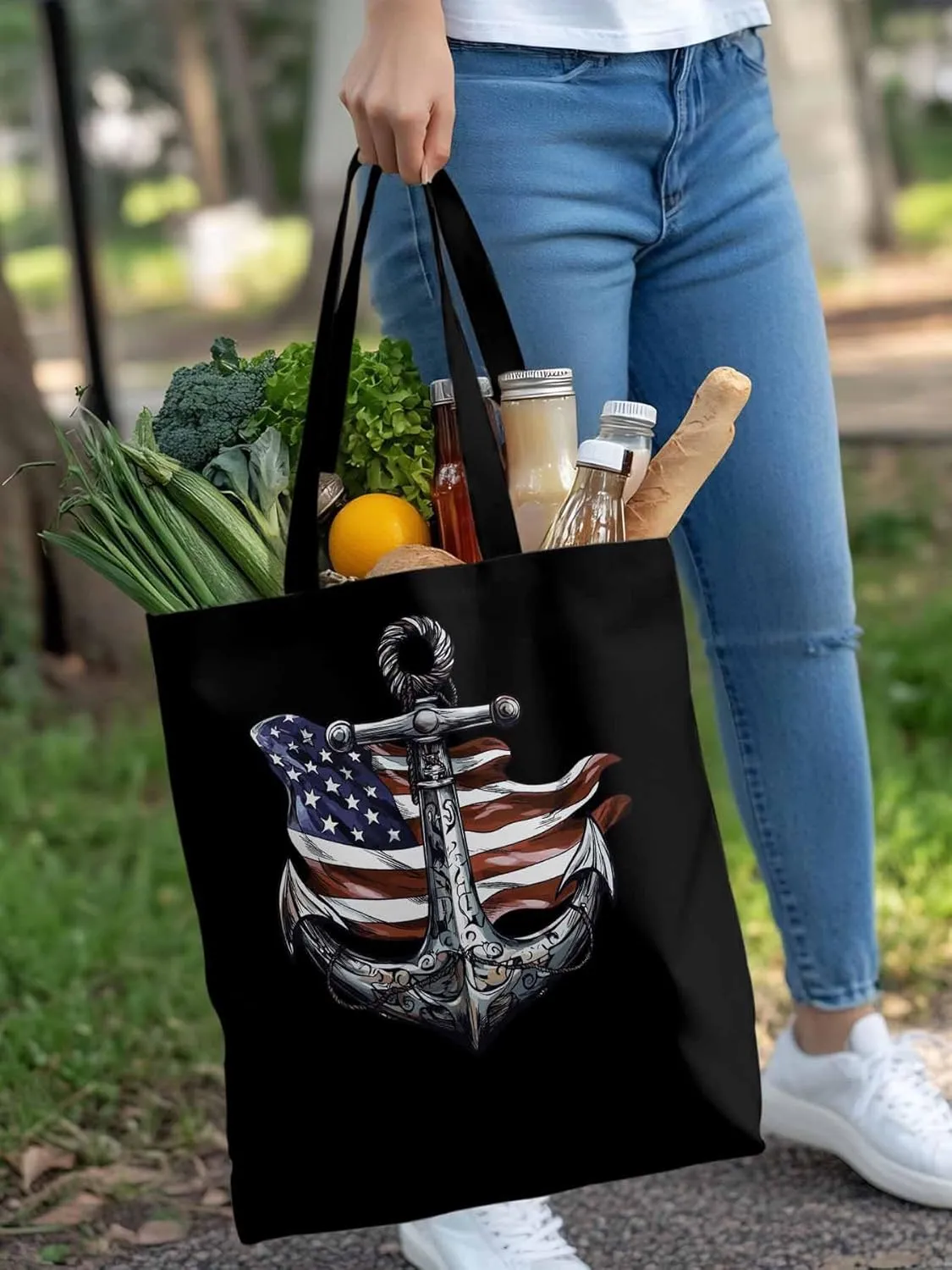 Canvas Tote Bag, Nautical Flag Print Anchor patterned Canvas Tote Handbags for Women Shoulder Bag,