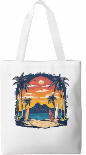 Canvas Tote Bag, Ocean Coconut Tree Sunset Mountain patterned Canvas Tote Handbags for Women Shoulder Bag,