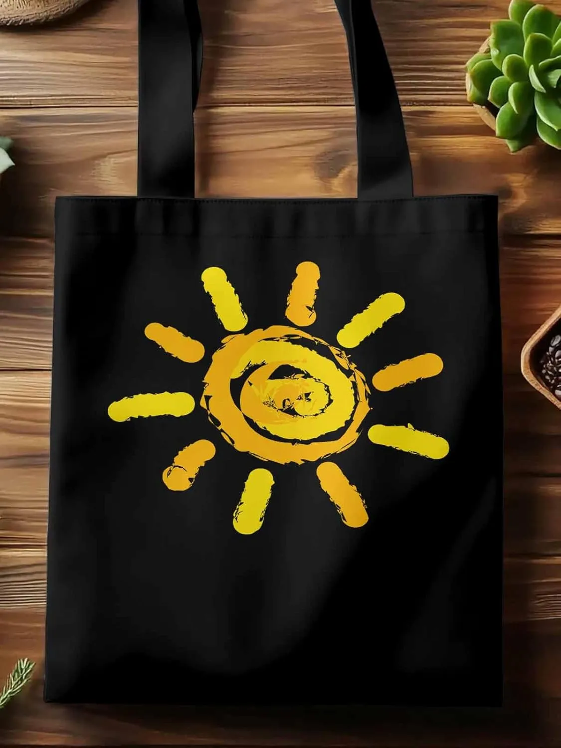 Canvas Tote Bag, Orange Yellow Sun Print patterned Canvas Tote Handbags for Women Shoulder Bag,