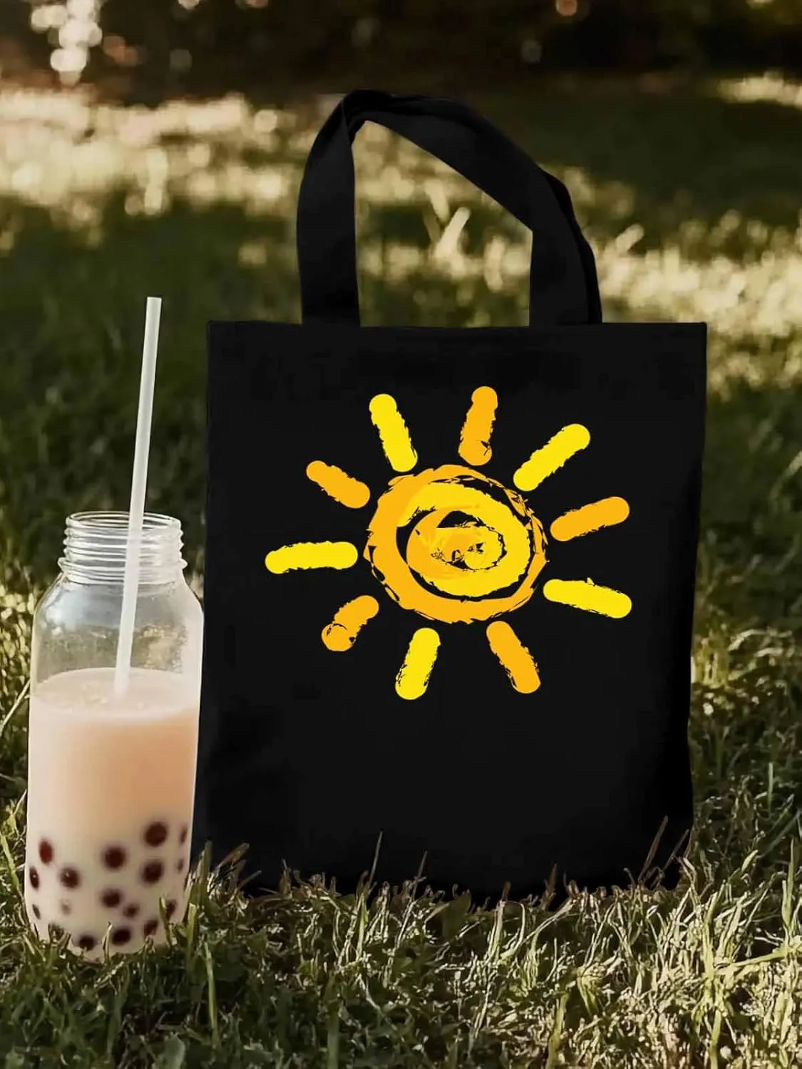 Canvas Tote Bag, Orange Yellow Sun Print patterned Canvas Tote Handbags for Women Shoulder Bag,