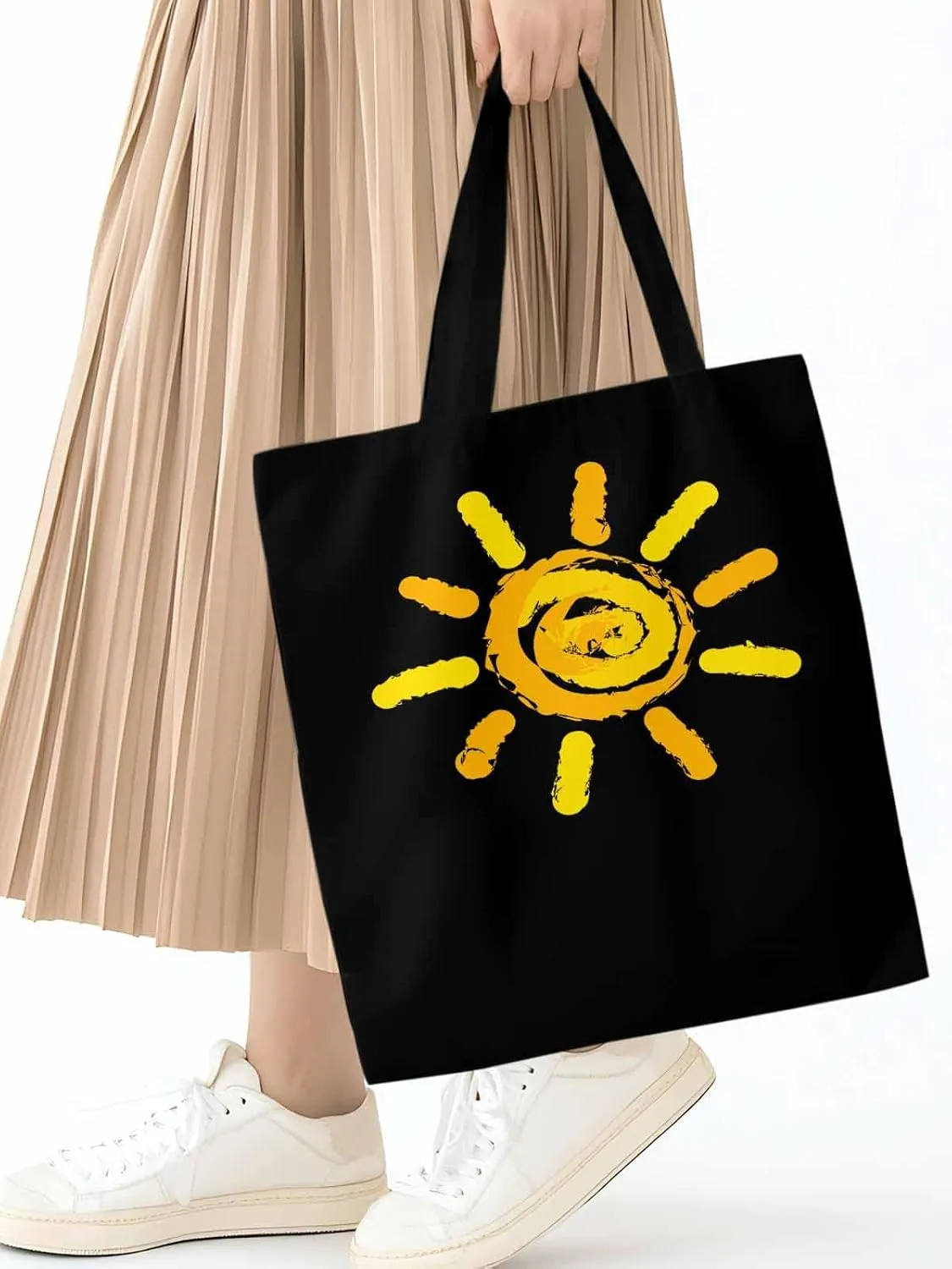 Canvas Tote Bag, Orange Yellow Sun Print patterned Canvas Tote Handbags for Women Shoulder Bag,
