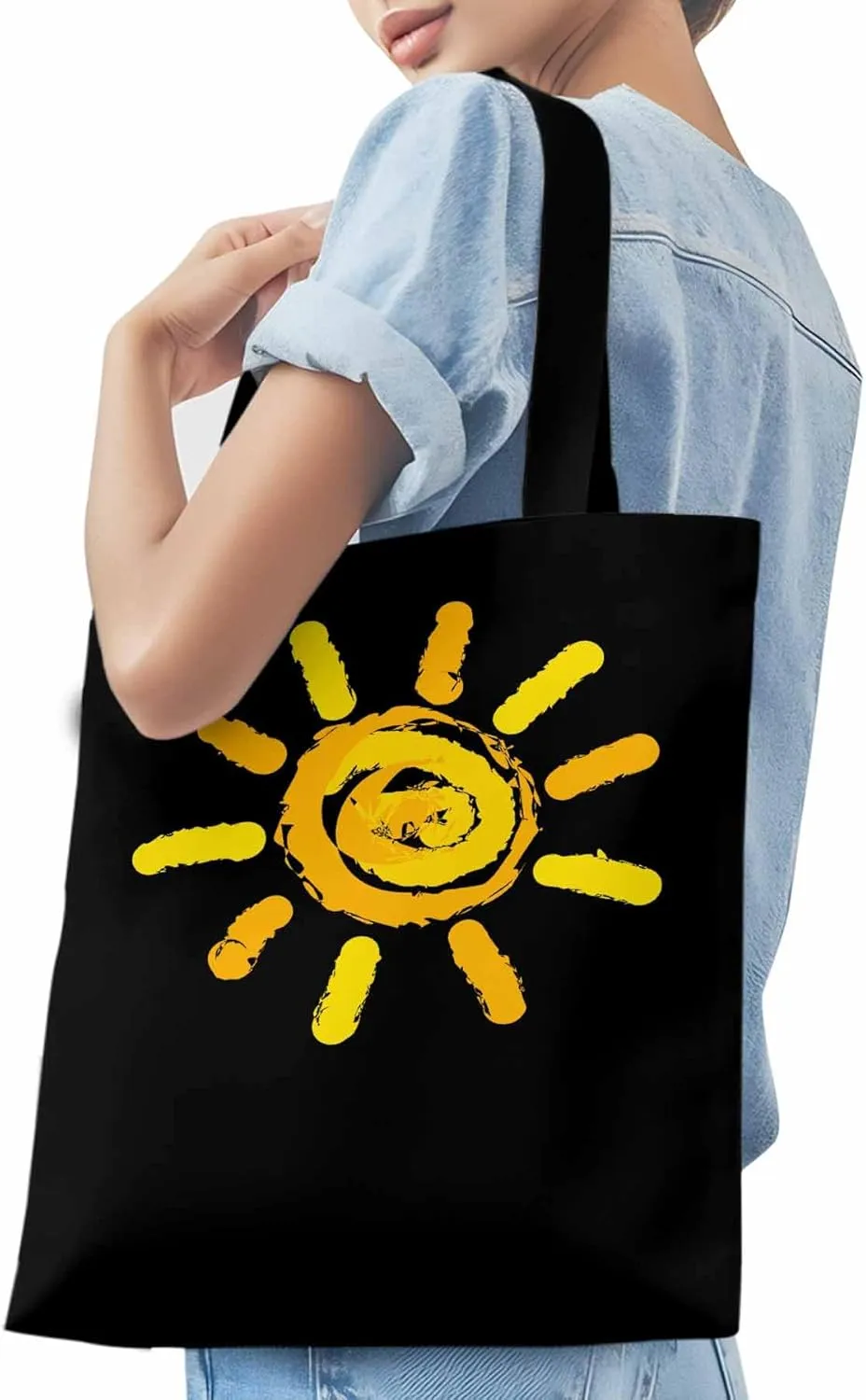 Canvas Tote Bag, Orange Yellow Sun Print patterned Canvas Tote Handbags for Women Shoulder Bag,