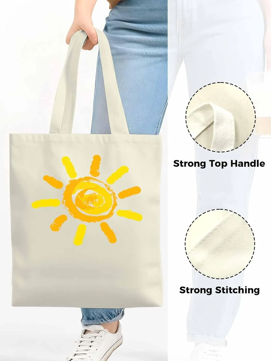 Canvas Tote Bag, Orange Yellow Sun Print patterned Canvas Tote Handbags for Women Shoulder Bag,