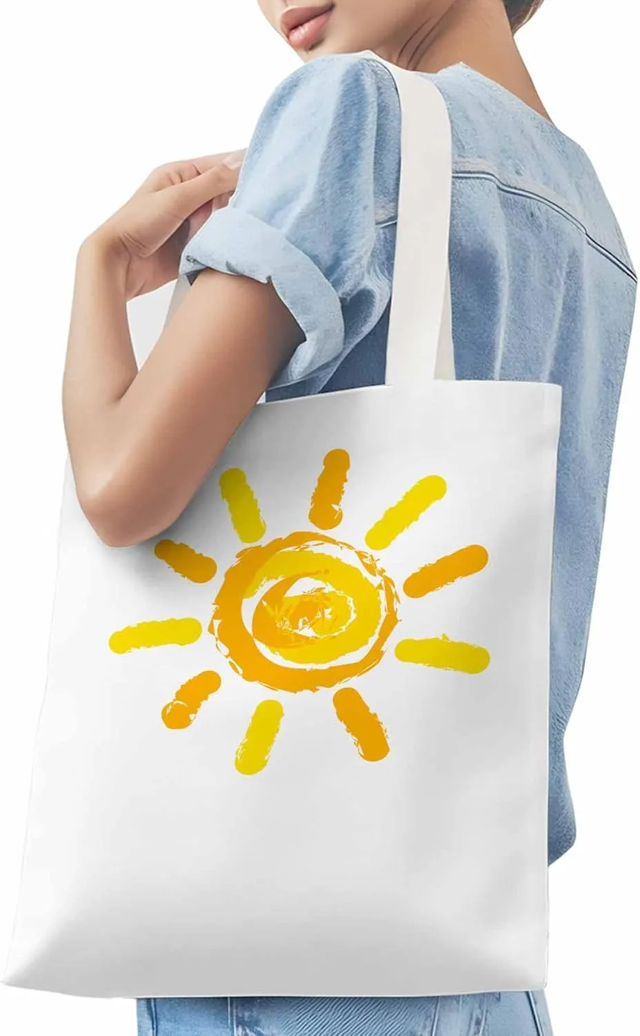 Canvas Tote Bag, Orange Yellow Sun Print patterned Canvas Tote Handbags for Women Shoulder Bag,