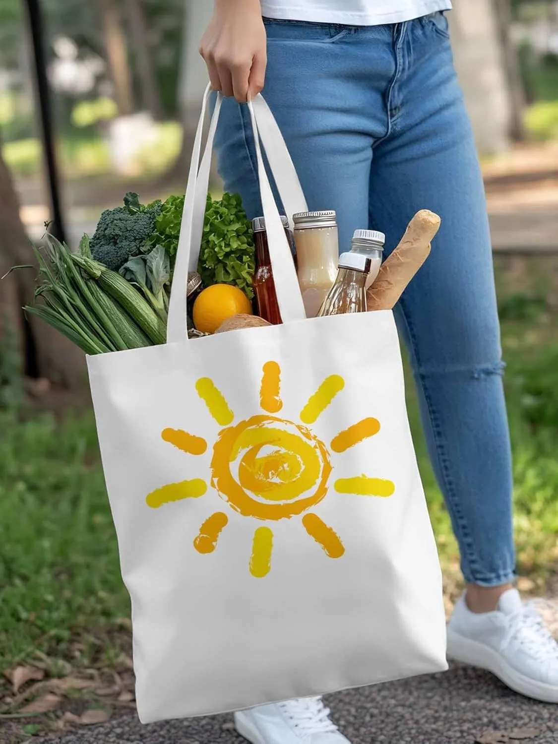 Canvas Tote Bag, Orange Yellow Sun Print patterned Canvas Tote Handbags for Women Shoulder Bag,