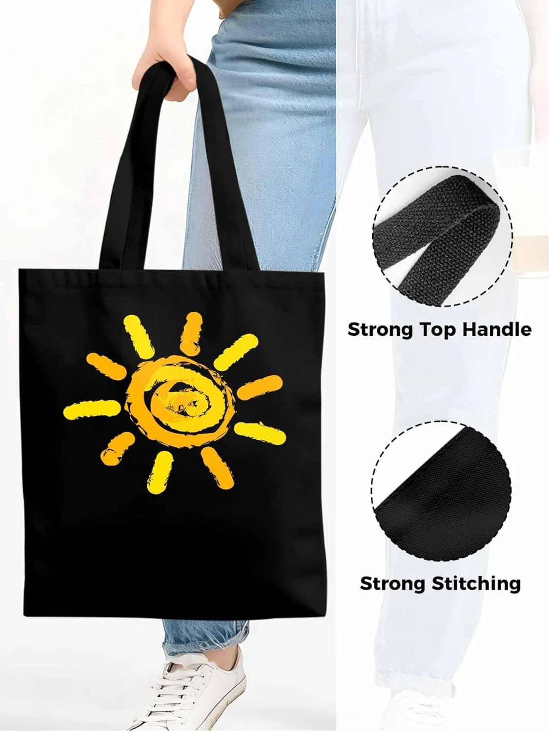 Canvas Tote Bag, Orange Yellow Sun Print patterned Canvas Tote Handbags for Women Shoulder Bag,