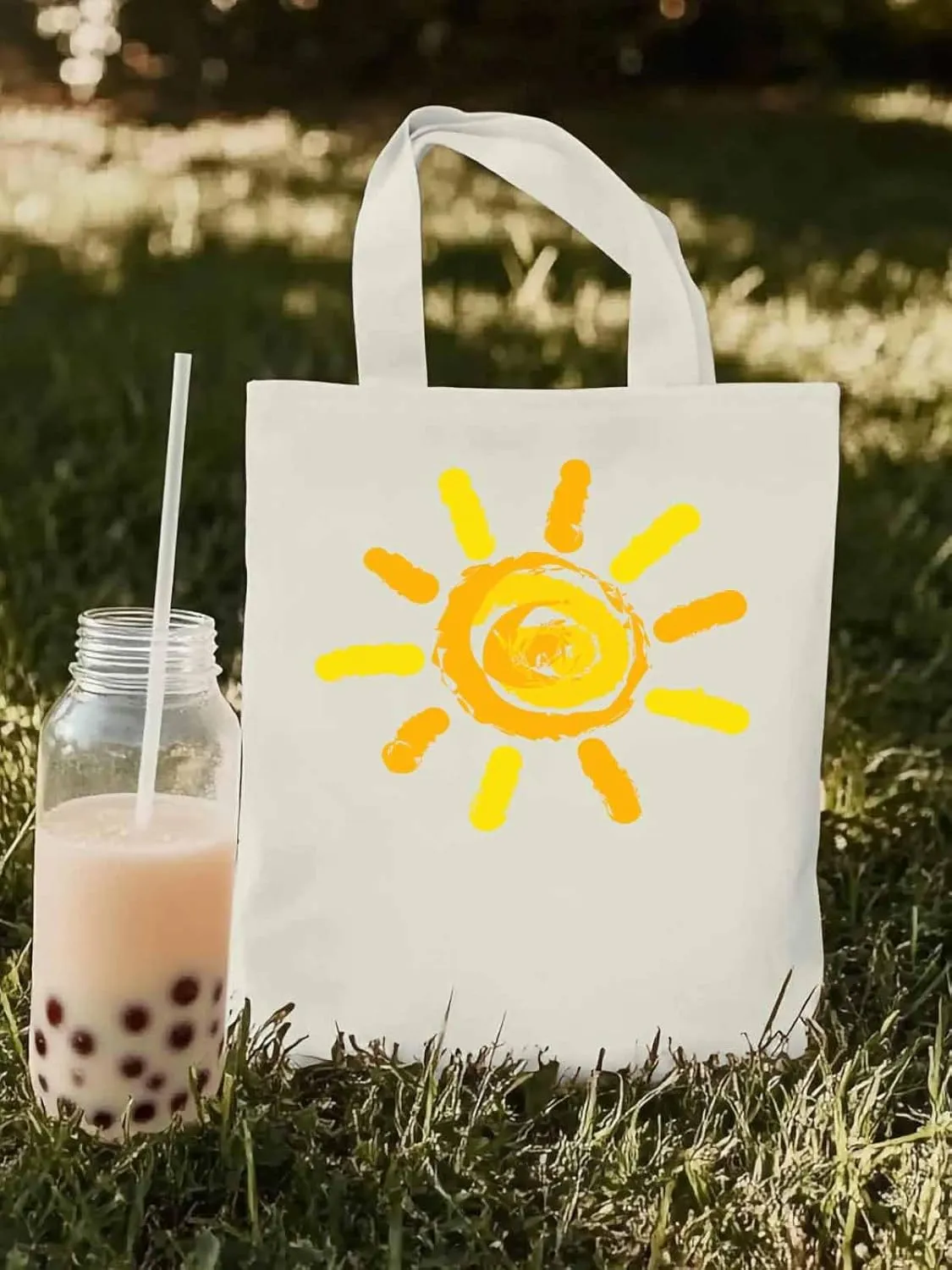 Canvas Tote Bag, Orange Yellow Sun Print patterned Canvas Tote Handbags for Women Shoulder Bag,