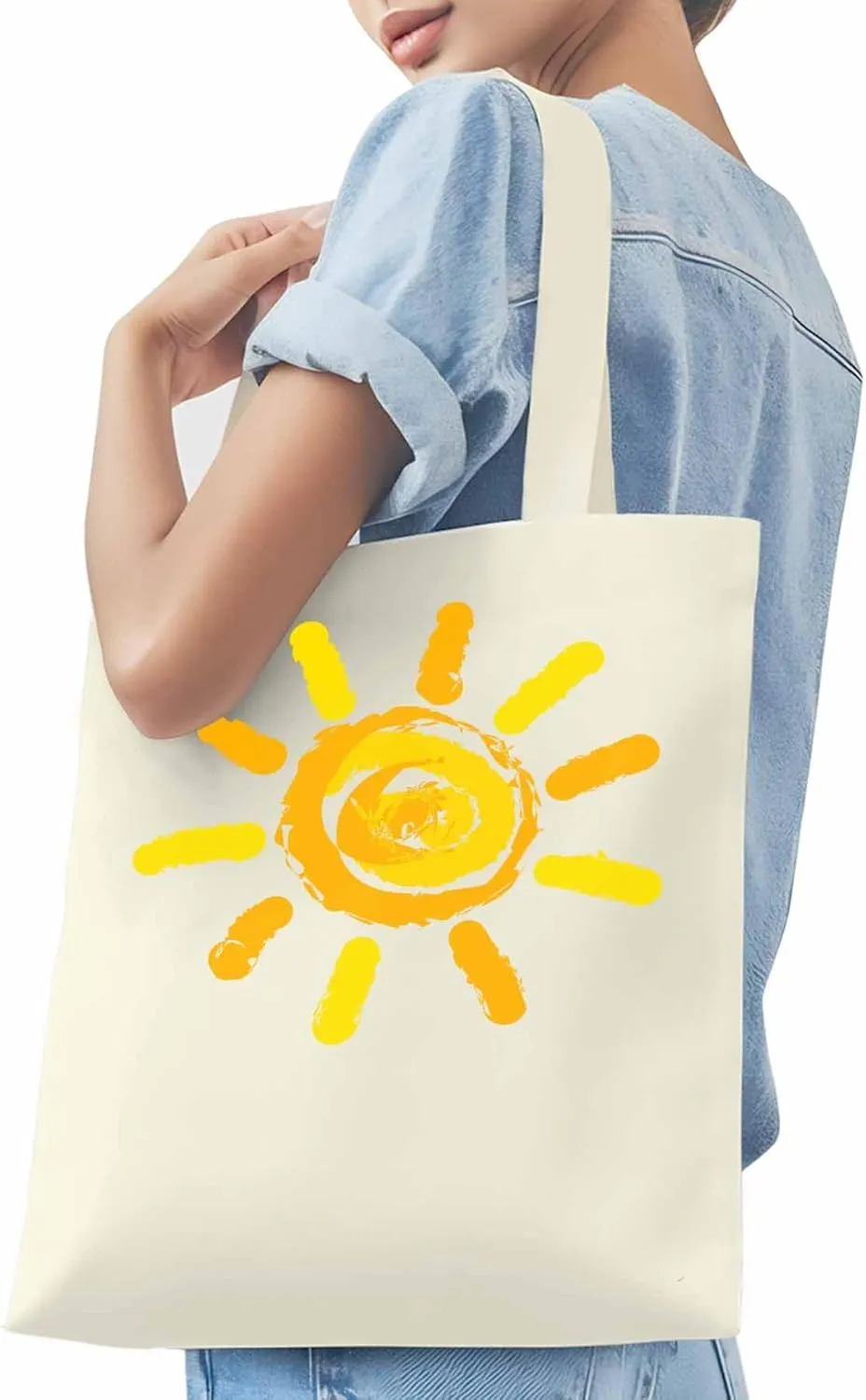 Canvas Tote Bag, Orange Yellow Sun Print patterned Canvas Tote Handbags for Women Shoulder Bag,