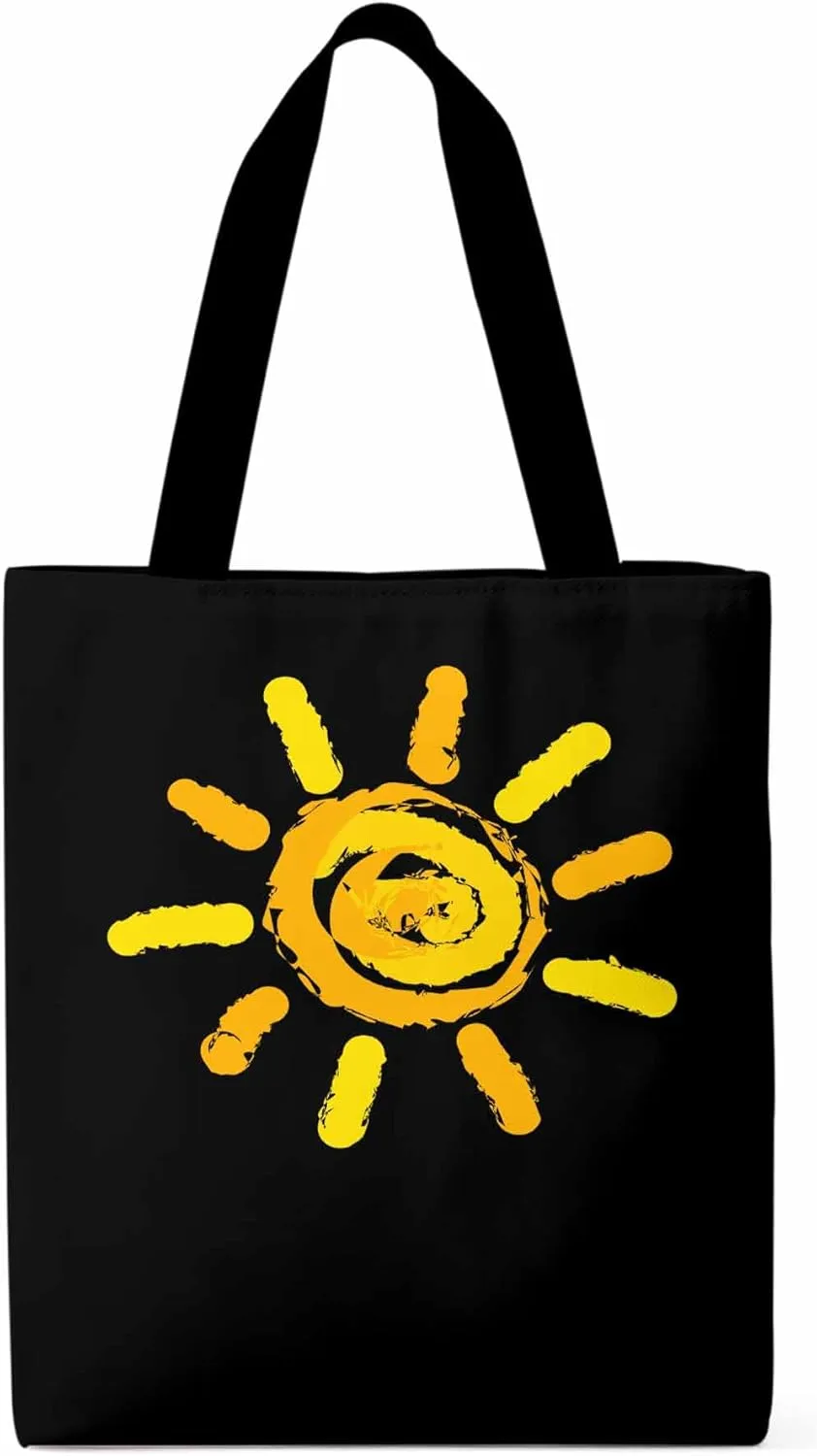 Canvas Tote Bag, Orange Yellow Sun Print patterned Canvas Tote Handbags for Women Shoulder Bag,