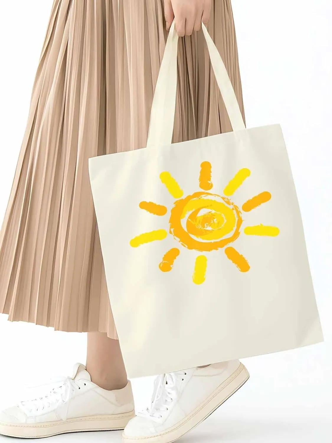 Canvas Tote Bag, Orange Yellow Sun Print patterned Canvas Tote Handbags for Women Shoulder Bag,