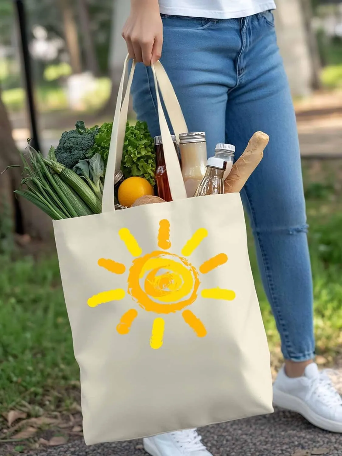 Canvas Tote Bag, Orange Yellow Sun Print patterned Canvas Tote Handbags for Women Shoulder Bag,