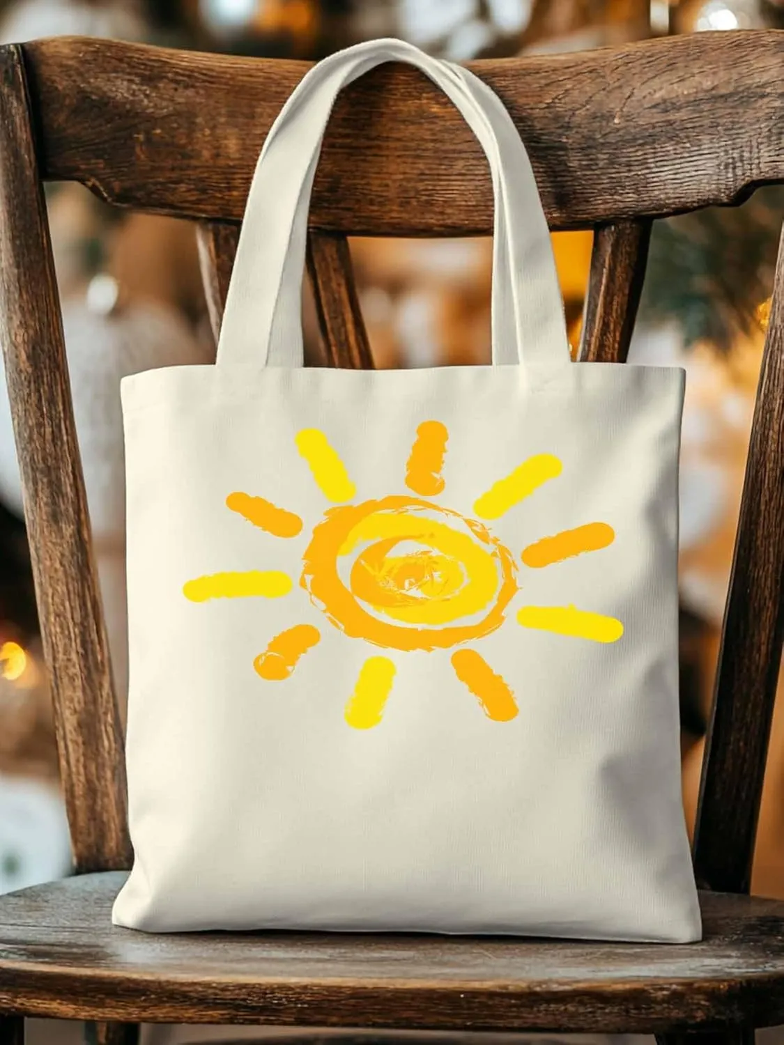 Canvas Tote Bag, Orange Yellow Sun Print patterned Canvas Tote Handbags for Women Shoulder Bag,