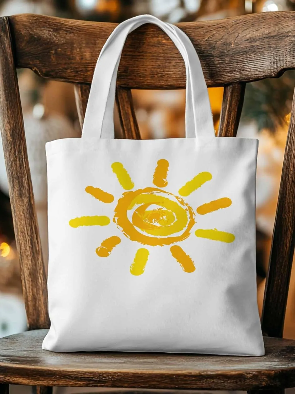 Canvas Tote Bag, Orange Yellow Sun Print patterned Canvas Tote Handbags for Women Shoulder Bag,