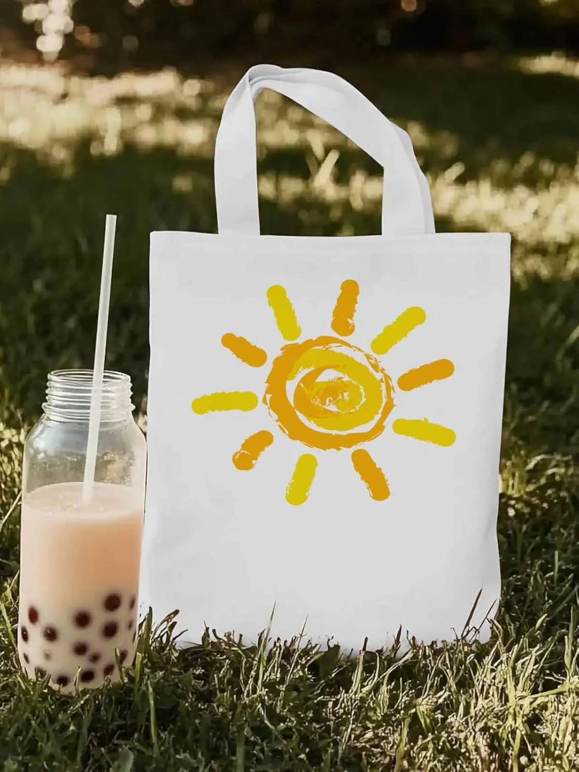 Canvas Tote Bag, Orange Yellow Sun Print patterned Canvas Tote Handbags for Women Shoulder Bag,