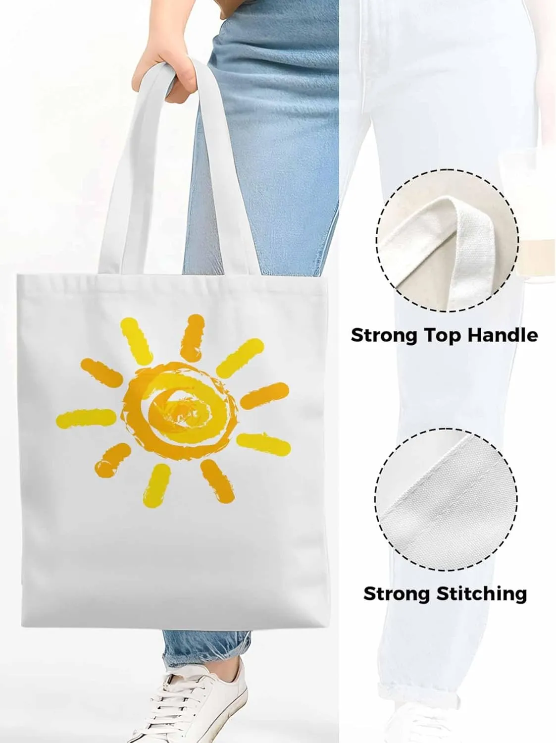 Canvas Tote Bag, Orange Yellow Sun Print patterned Canvas Tote Handbags for Women Shoulder Bag,