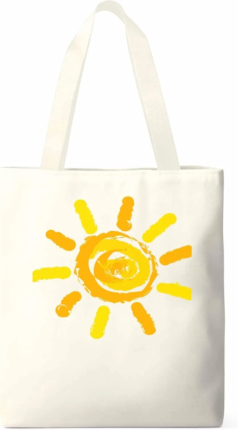 Canvas Tote Bag, Orange Yellow Sun Print patterned Canvas Tote Handbags for Women Shoulder Bag,