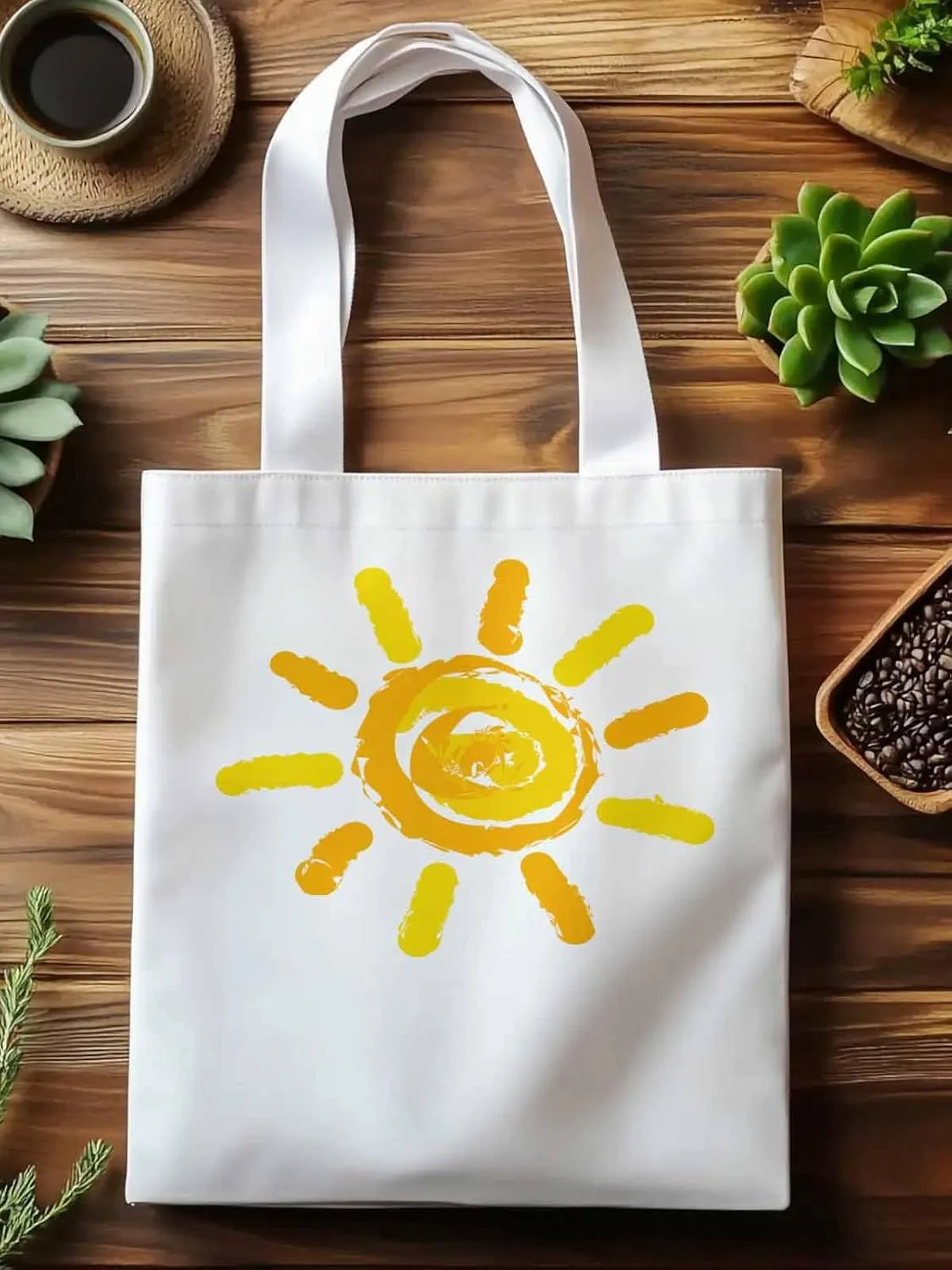 Canvas Tote Bag, Orange Yellow Sun Print patterned Canvas Tote Handbags for Women Shoulder Bag,