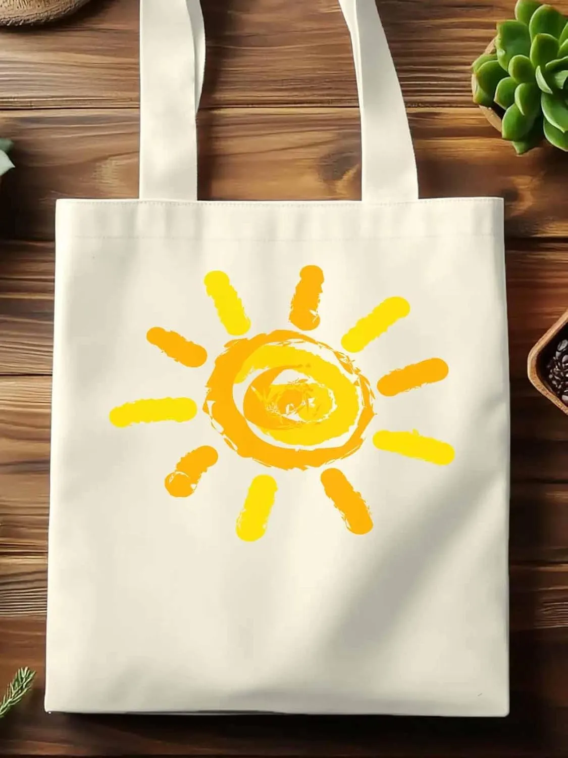 Canvas Tote Bag, Orange Yellow Sun Print patterned Canvas Tote Handbags for Women Shoulder Bag,