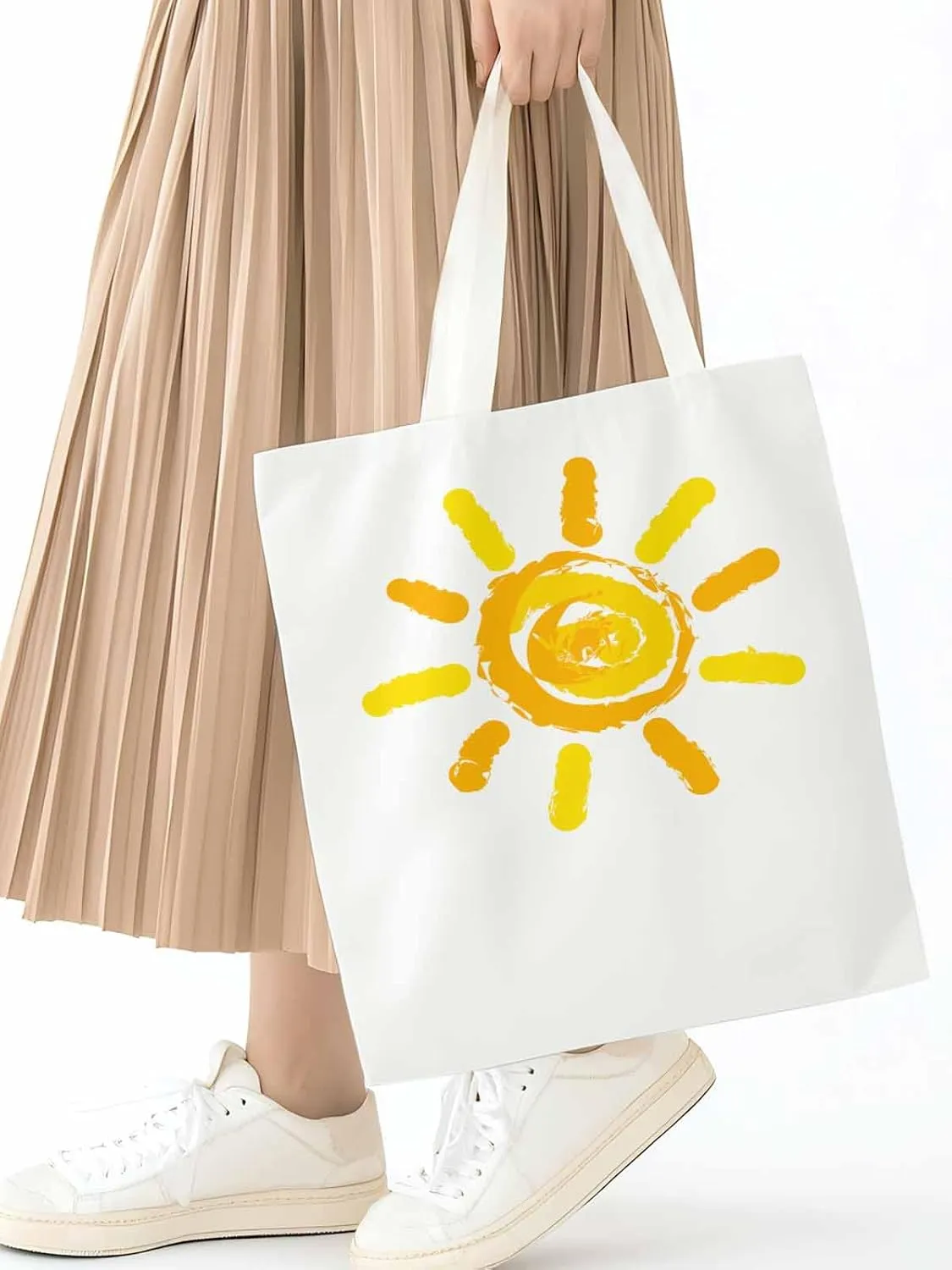 Canvas Tote Bag, Orange Yellow Sun Print patterned Canvas Tote Handbags for Women Shoulder Bag,
