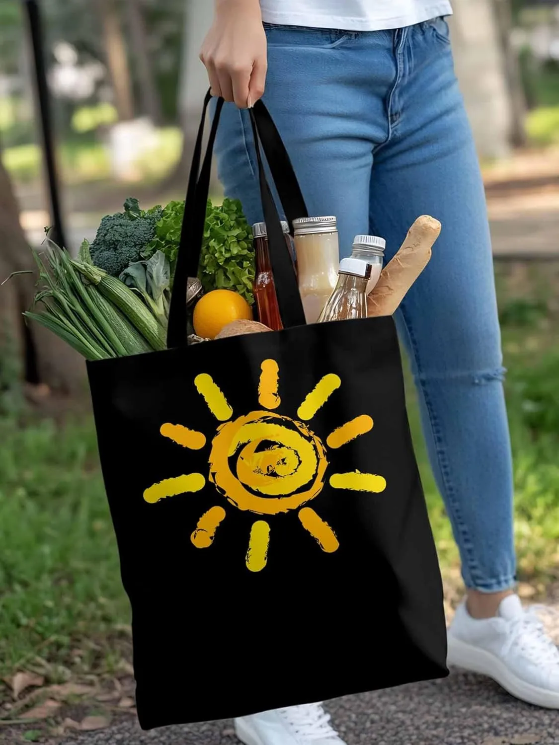 Canvas Tote Bag, Orange Yellow Sun Print patterned Canvas Tote Handbags for Women Shoulder Bag,