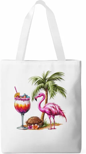 Canvas Tote Bag, Palm Tree Flamingo Beach Aesthetic Canvas Tote Handbags for Women Shoulder Bag,