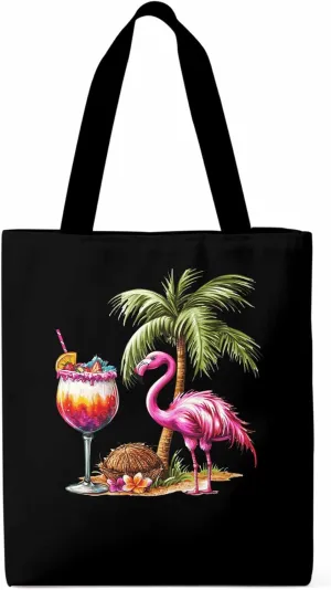 Canvas Tote Bag, Palm Tree Flamingo Beach Aesthetic Canvas Tote Handbags for Women Shoulder Bag,