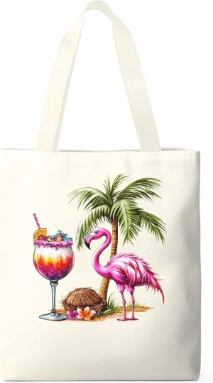 Canvas Tote Bag, Palm Tree Flamingo Beach Aesthetic Canvas Tote Handbags for Women Shoulder Bag,