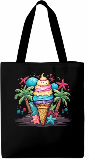 Canvas Tote Bag, Palm Tree Summer Ice Cream Aesthetic Canvas Tote Handbags for Women Shoulder Bag