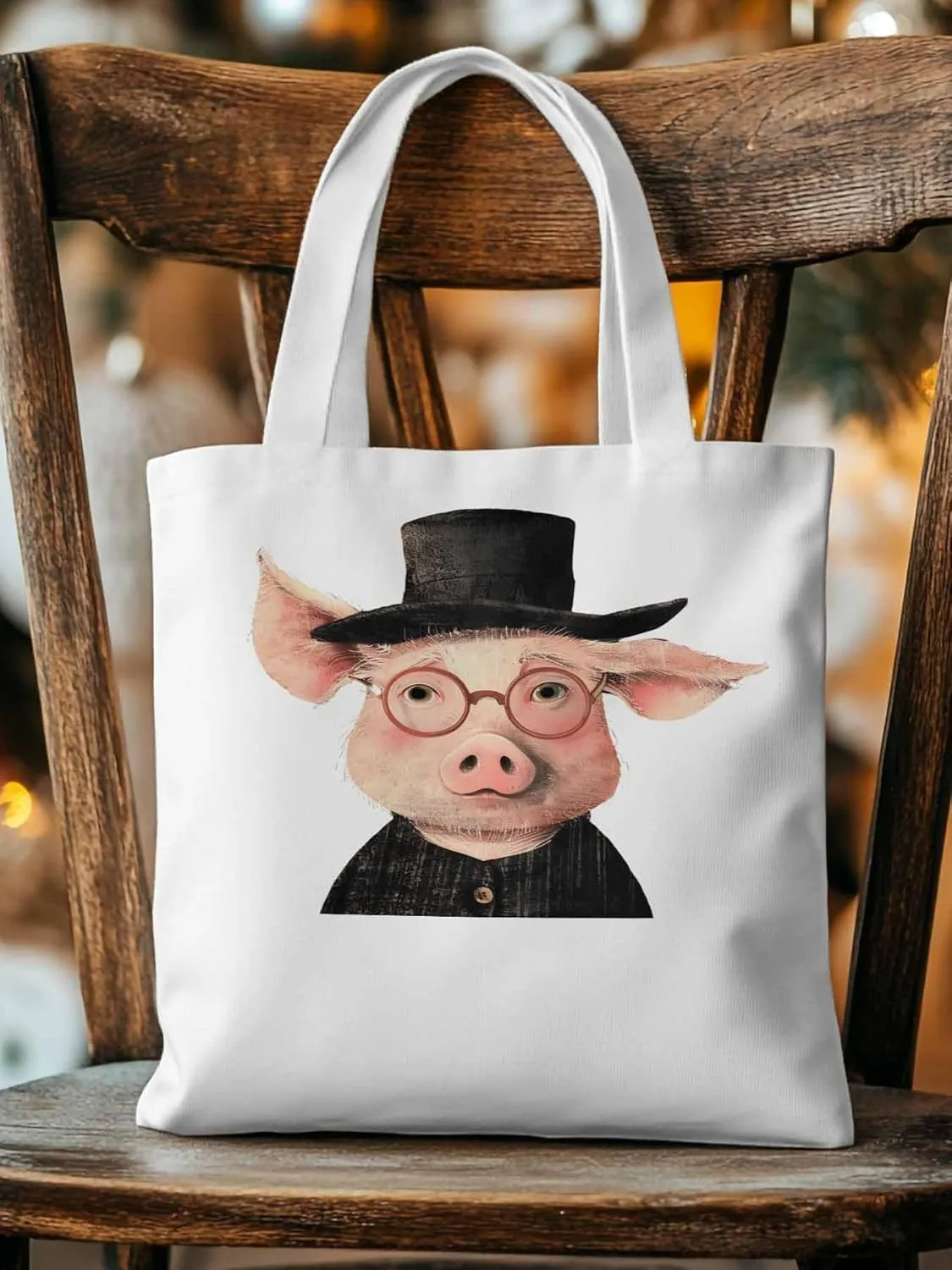 Canvas Tote Bag, Pig Aesthetic Canvas Tote Handbags for Women Shoulder Bag Animals Print