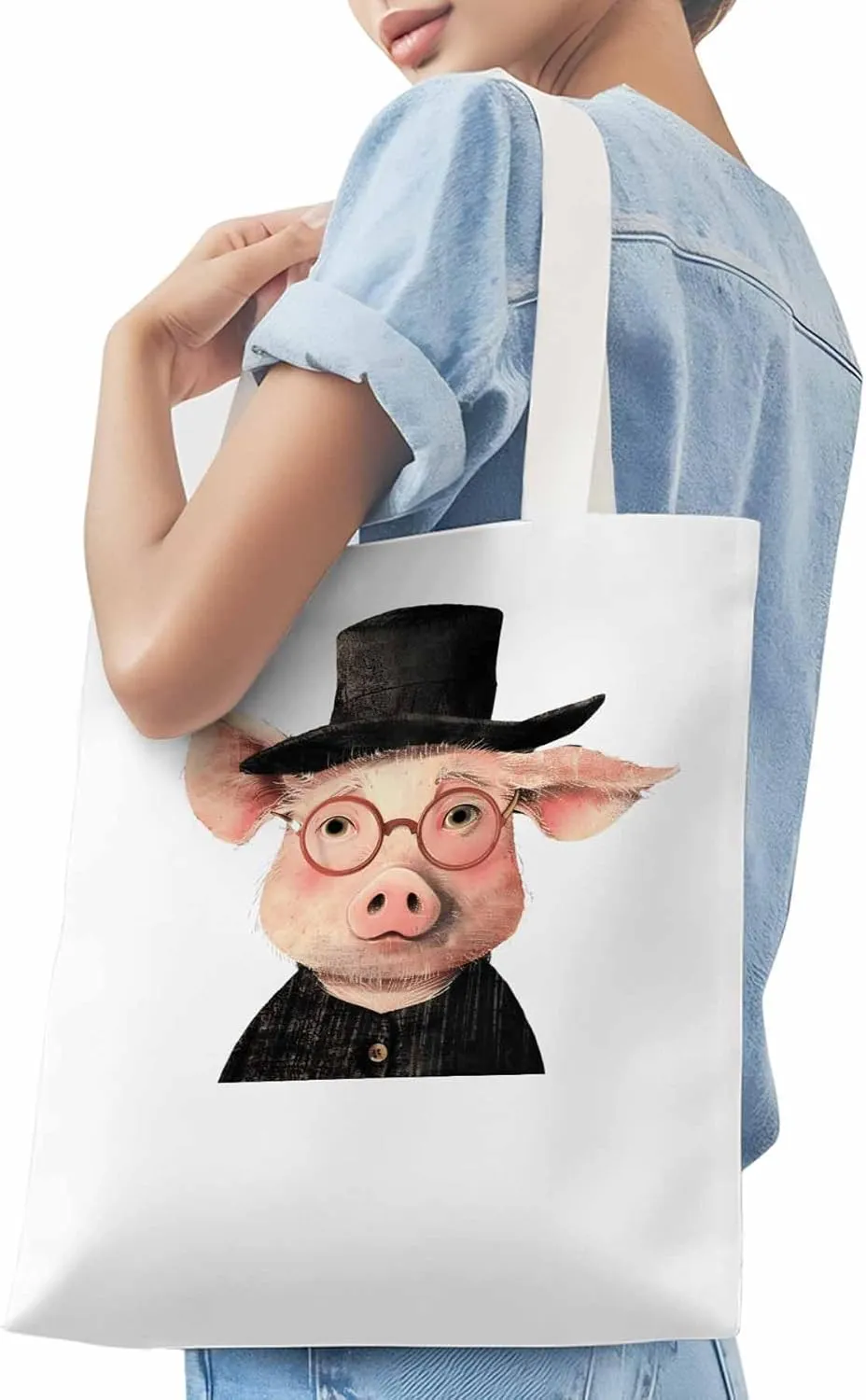 Canvas Tote Bag, Pig Aesthetic Canvas Tote Handbags for Women Shoulder Bag Animals Print