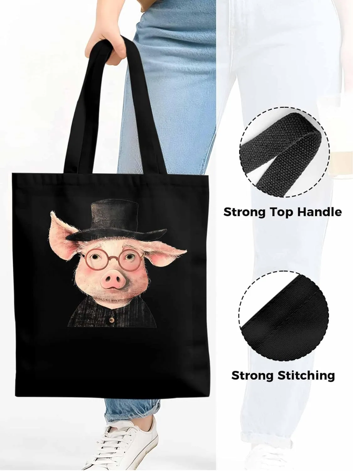 Canvas Tote Bag, Pig Aesthetic Canvas Tote Handbags for Women Shoulder Bag Animals Print