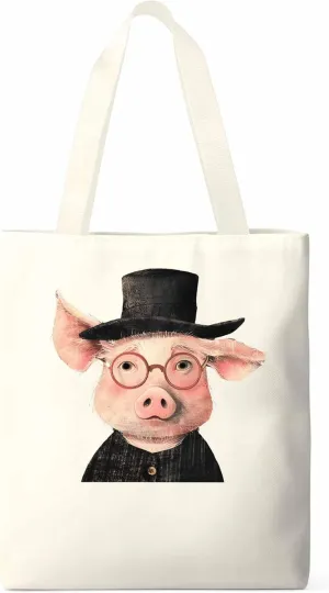 Canvas Tote Bag, Pig Aesthetic Canvas Tote Handbags for Women Shoulder Bag Animals Print