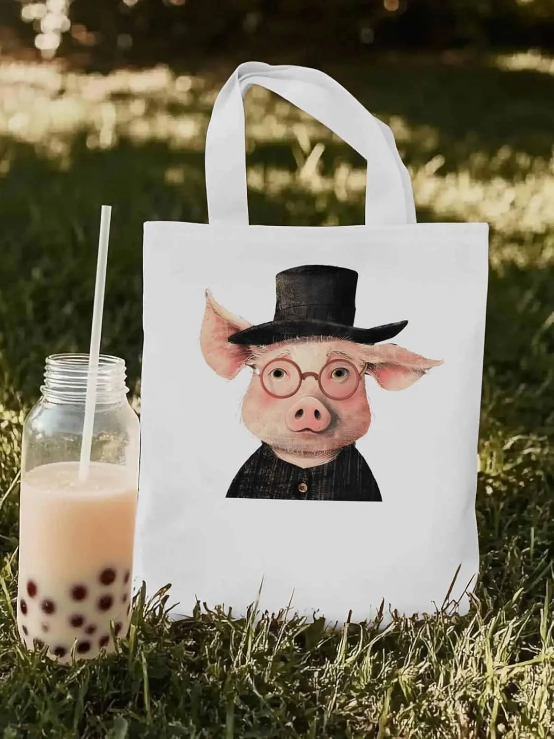 Canvas Tote Bag, Pig Aesthetic Canvas Tote Handbags for Women Shoulder Bag Animals Print