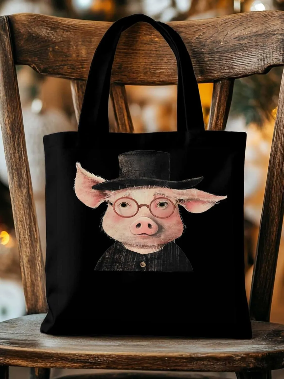 Canvas Tote Bag, Pig Aesthetic Canvas Tote Handbags for Women Shoulder Bag Animals Print