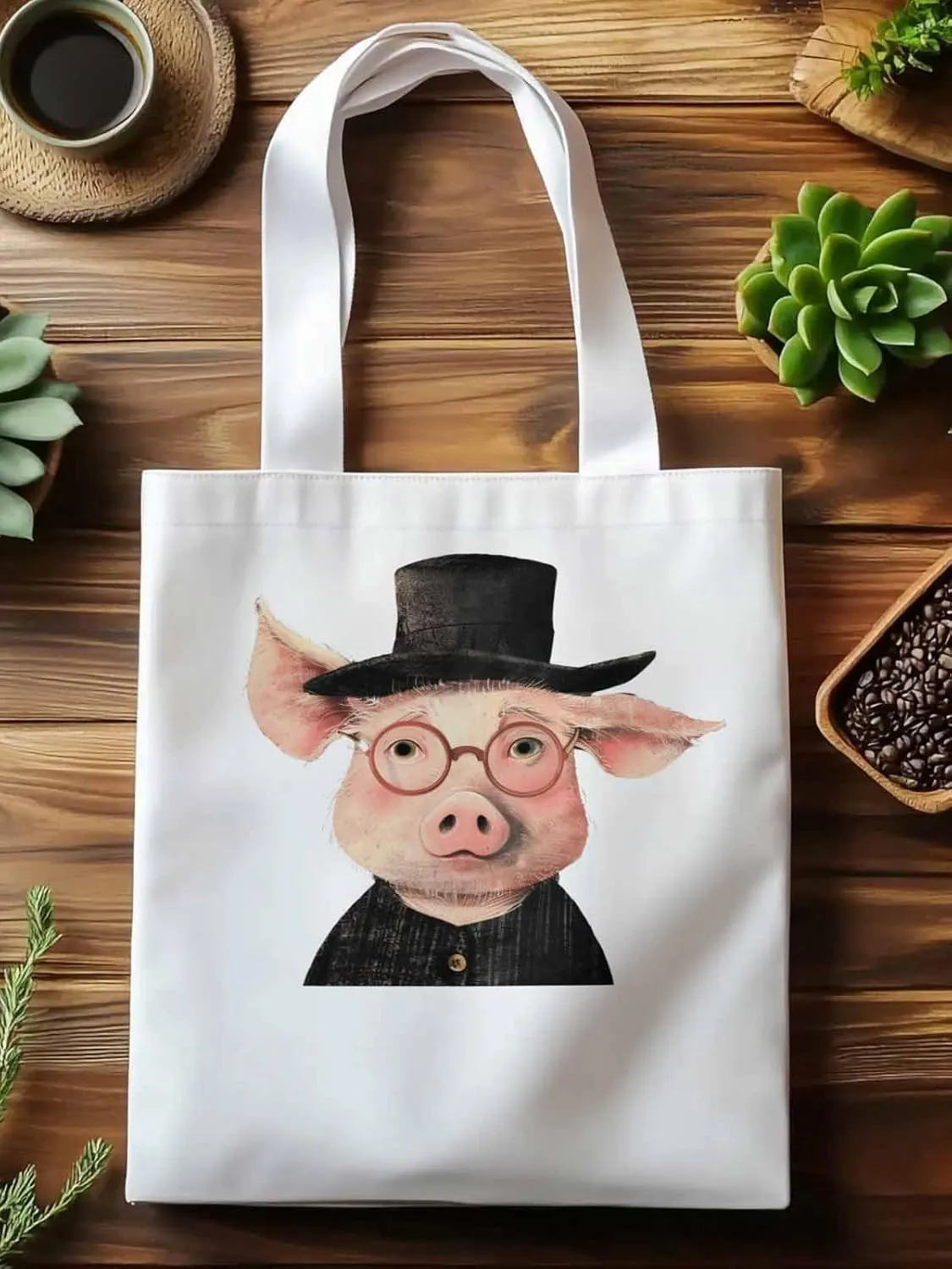 Canvas Tote Bag, Pig Aesthetic Canvas Tote Handbags for Women Shoulder Bag Animals Print
