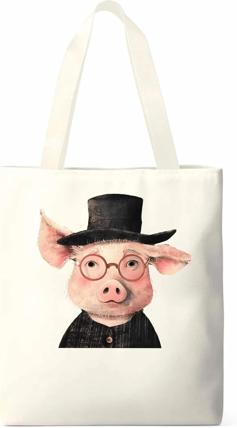 Canvas Tote Bag, Pig Aesthetic Canvas Tote Handbags for Women Shoulder Bag Animals Print
