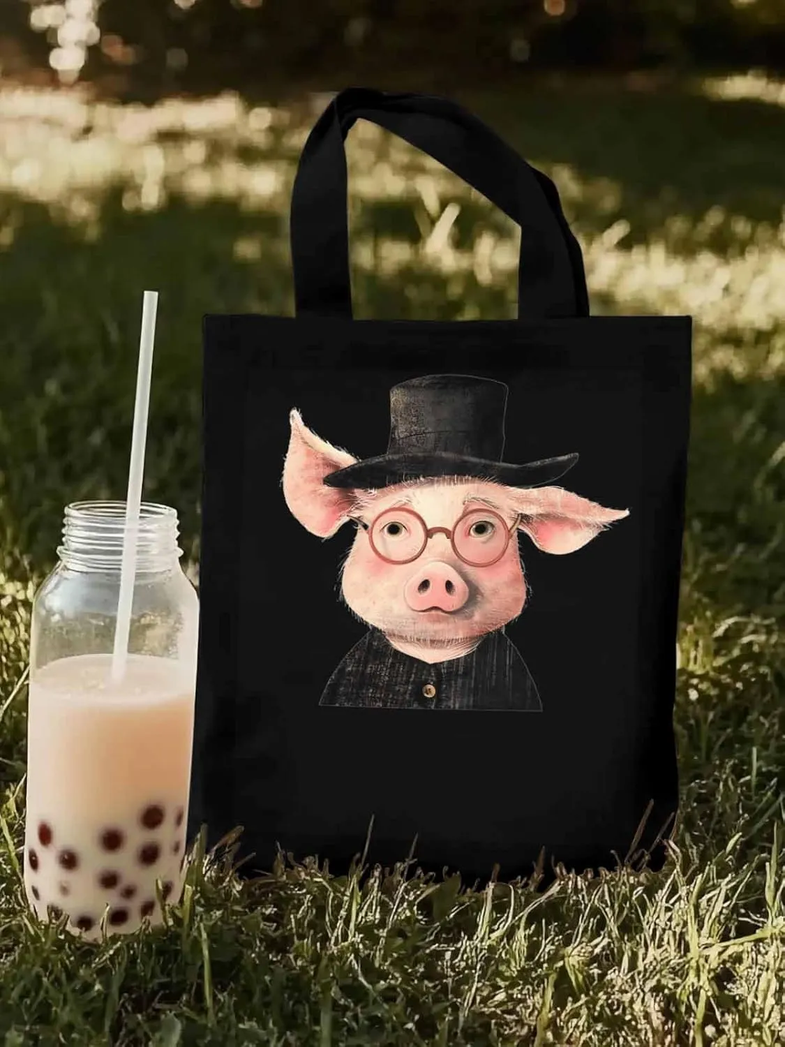 Canvas Tote Bag, Pig Aesthetic Canvas Tote Handbags for Women Shoulder Bag Animals Print