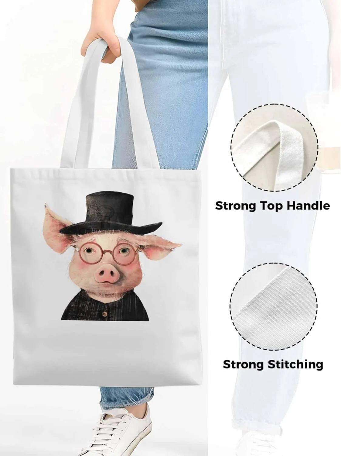 Canvas Tote Bag, Pig Aesthetic Canvas Tote Handbags for Women Shoulder Bag Animals Print