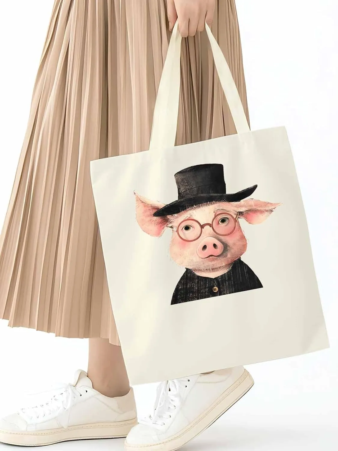 Canvas Tote Bag, Pig Aesthetic Canvas Tote Handbags for Women Shoulder Bag Animals Print